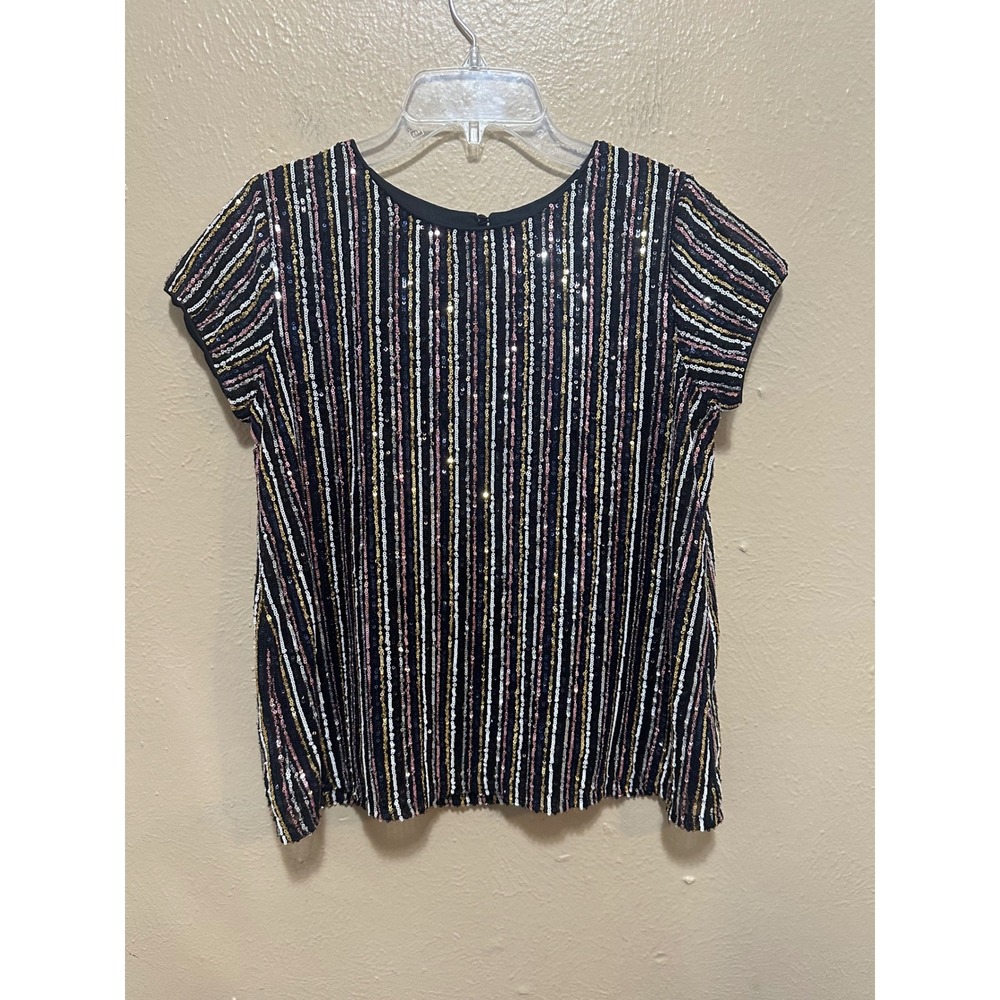 Art Class Girls XL 14/16 Sequin Top Black Gold Pink White Striped Party Holiday